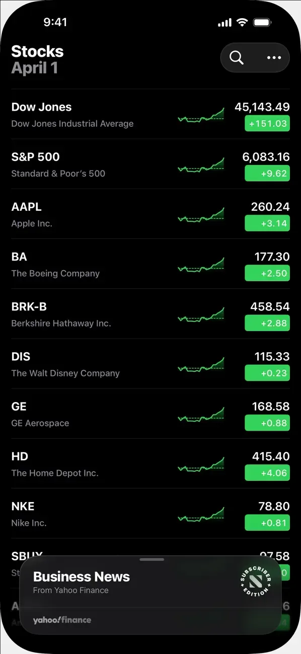 Stocks screenshot 1