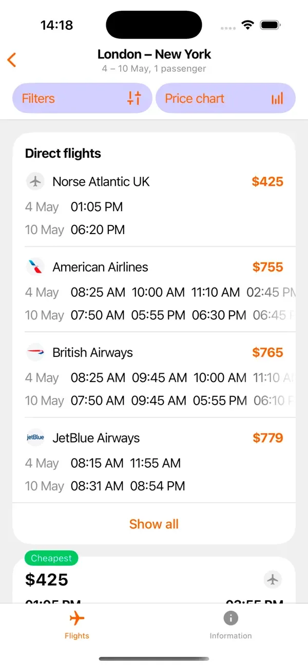 Cheap Airline Tickets Finder screenshot 2