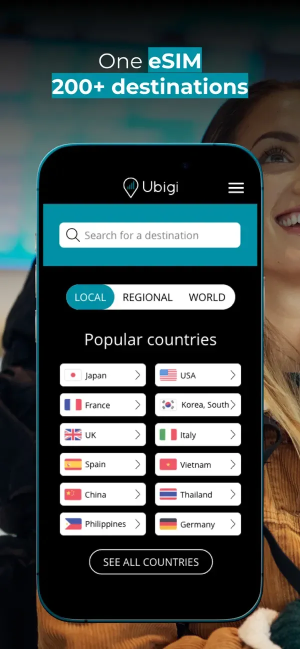 Ubigi: Travel eSIM mobile data screenshot 1