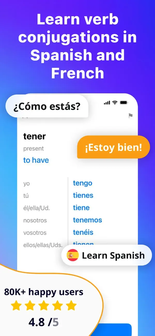 Learning Spanish Verbs, French screenshot 1
