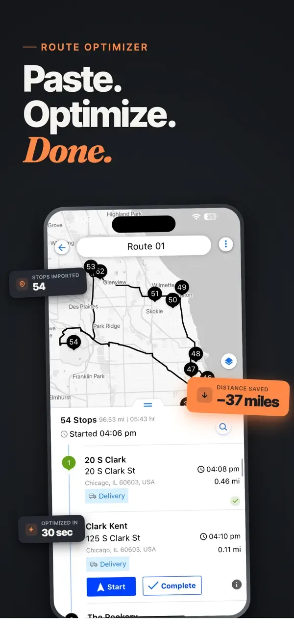 Upper: Delivery Route Planner screenshot 2