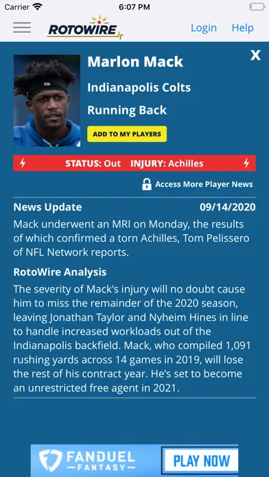 RotoWire Fantasy News Center screenshot 2
