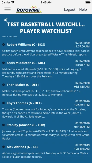 RotoWire Fantasy News Center screenshot 5
