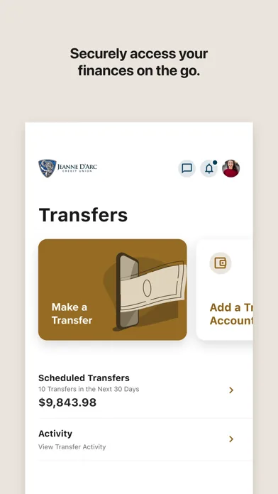 Jeanne D'Arc CU Mobile Banking screenshot 2