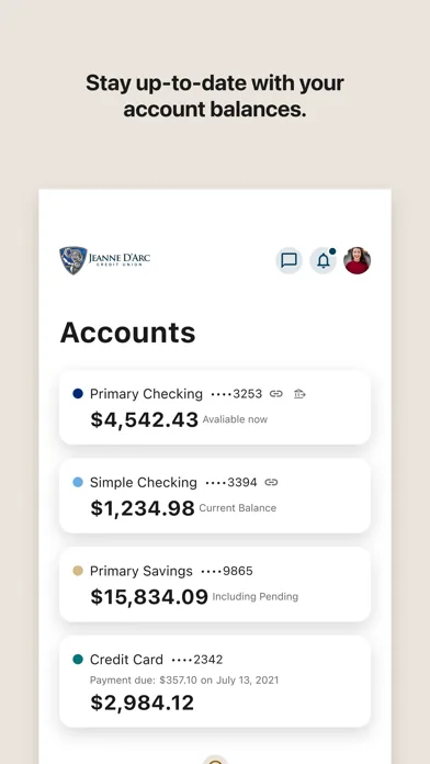 Jeanne D'Arc CU Mobile Banking screenshot 3