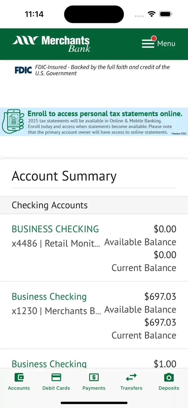 Merchants Bank N.A. Mobile screenshot 2