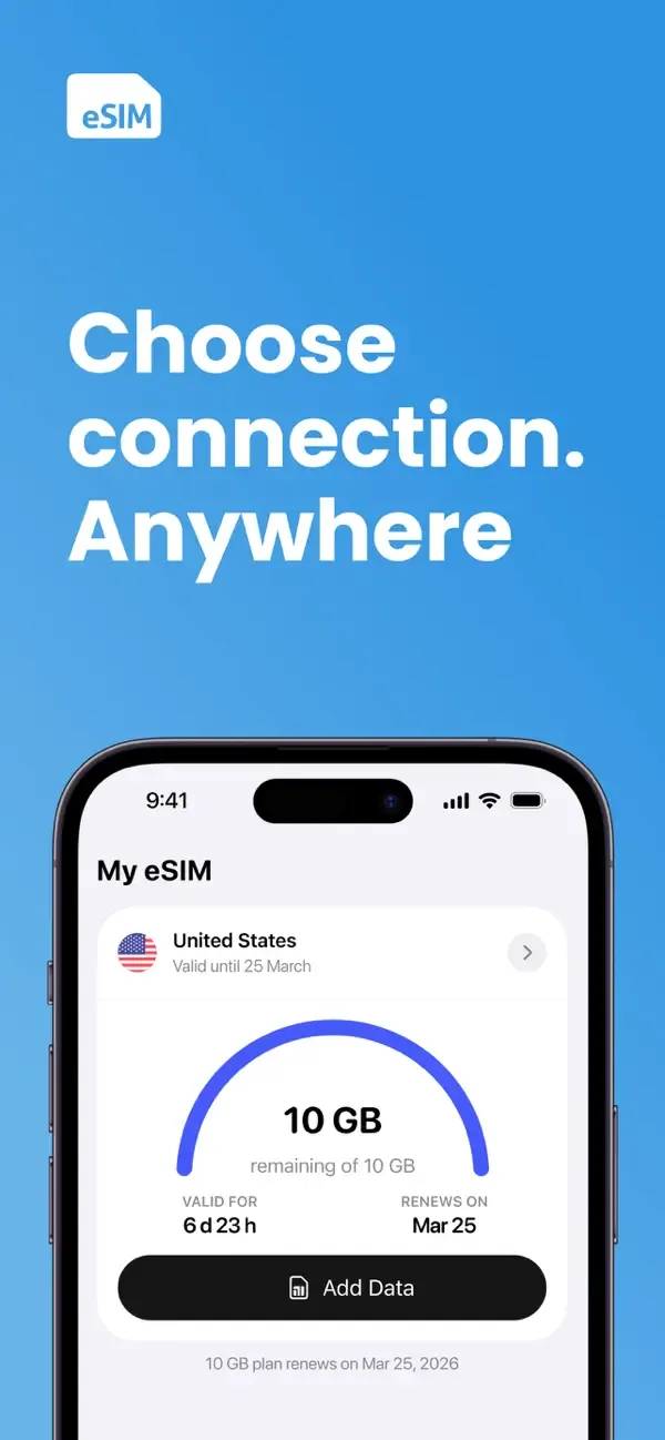 eSim Travel Virtual Mobile App screenshot 1