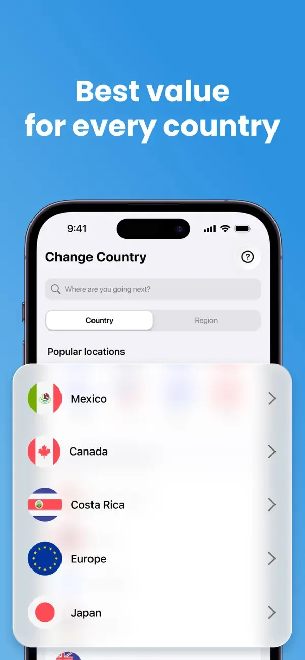 eSim Travel Virtual Mobile App screenshot 2
