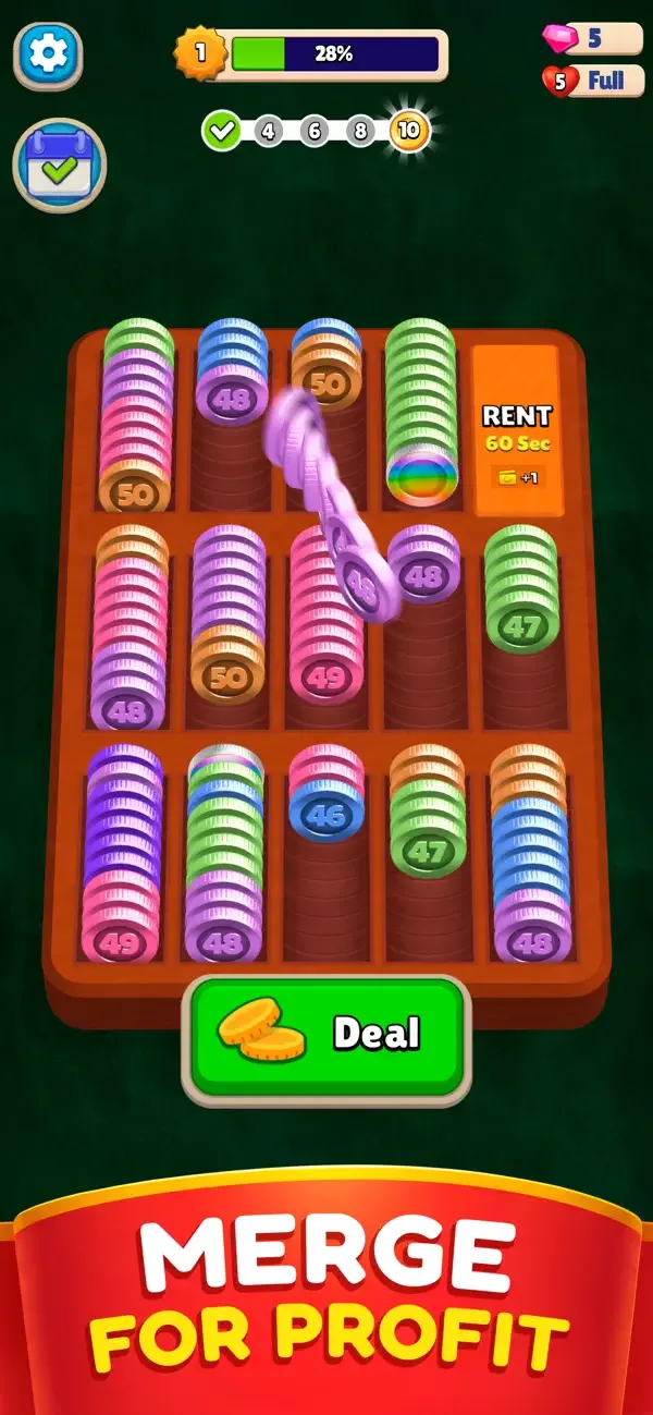 Pocket Sort: Coin Merge Puzzle screenshot 1