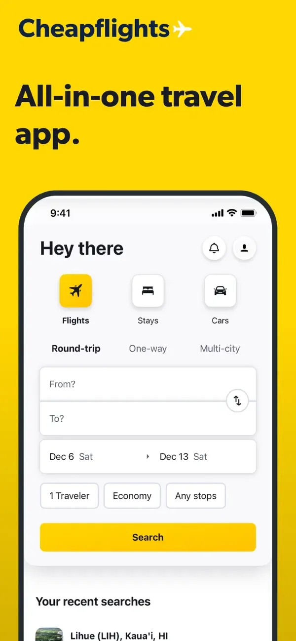 Cheapflights: Flights & Hotels screenshot 1