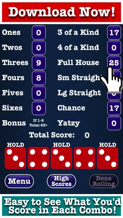 Stress Free Yatzy Dice Game screenshot 1