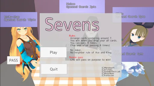 Sevens card game screenshot 1