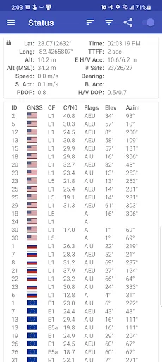 GPSTest screenshot 1