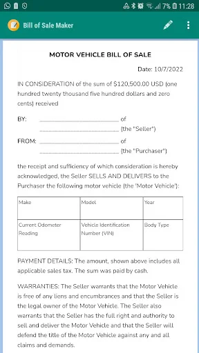 Bill of Sale Maker screenshot 1