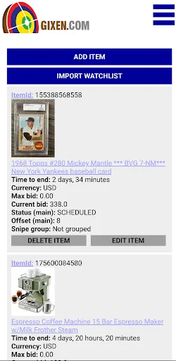 Gixen eBay Auction Sniper screenshot 1
