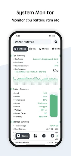 System Monitor Cpu Ram Battery screenshot 1