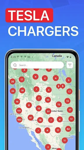 Supercharger map for Tesla screenshot 1