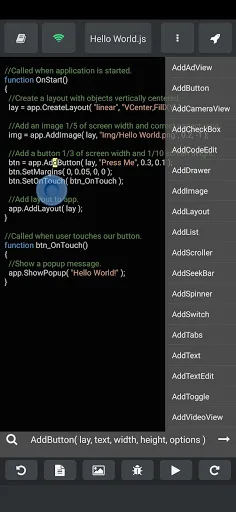 DroidScript: JS and Python IDE screenshot 2