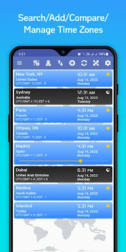 World Clock Time Zones Widget screenshot 1