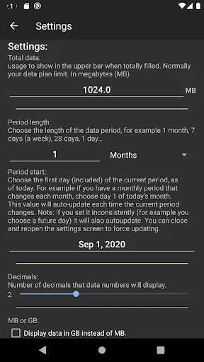 Average data usage widget screenshot 3