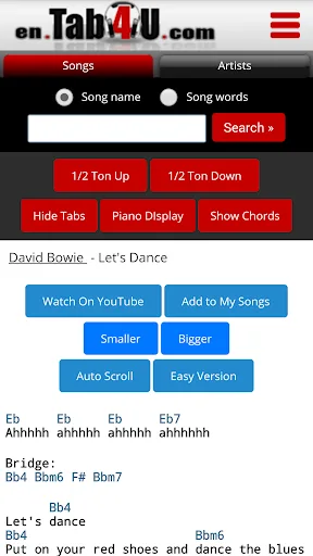 en.TAB4U.com - Chords & Lyrics screenshot 2