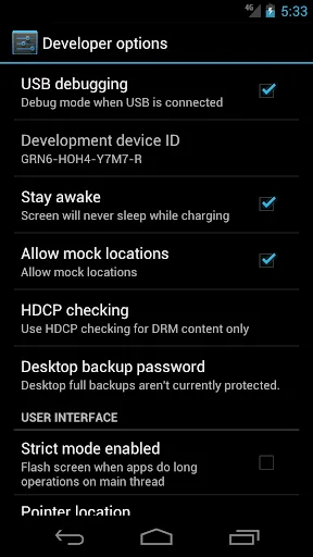 Developer options screenshot 2