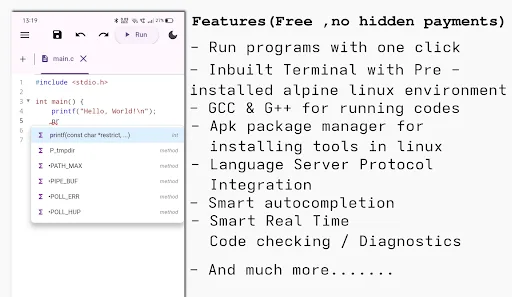 C ide / C++ ide (offline ,LSP) screenshot 1
