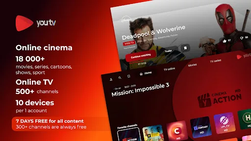 youtv - ТV, movies, Android TV screenshot 1