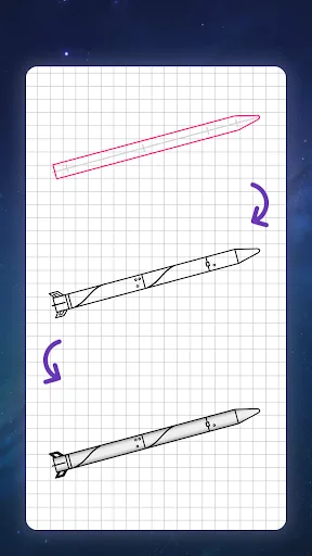 How to draw rockets by steps screenshot 4