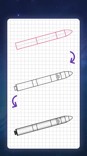 How to draw rockets by steps screenshot 5