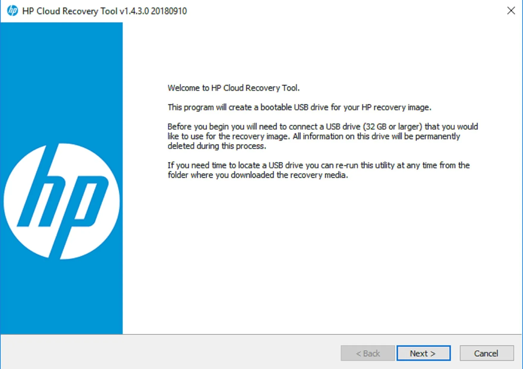 HP Cloud Recovery Tool screenshot 1
