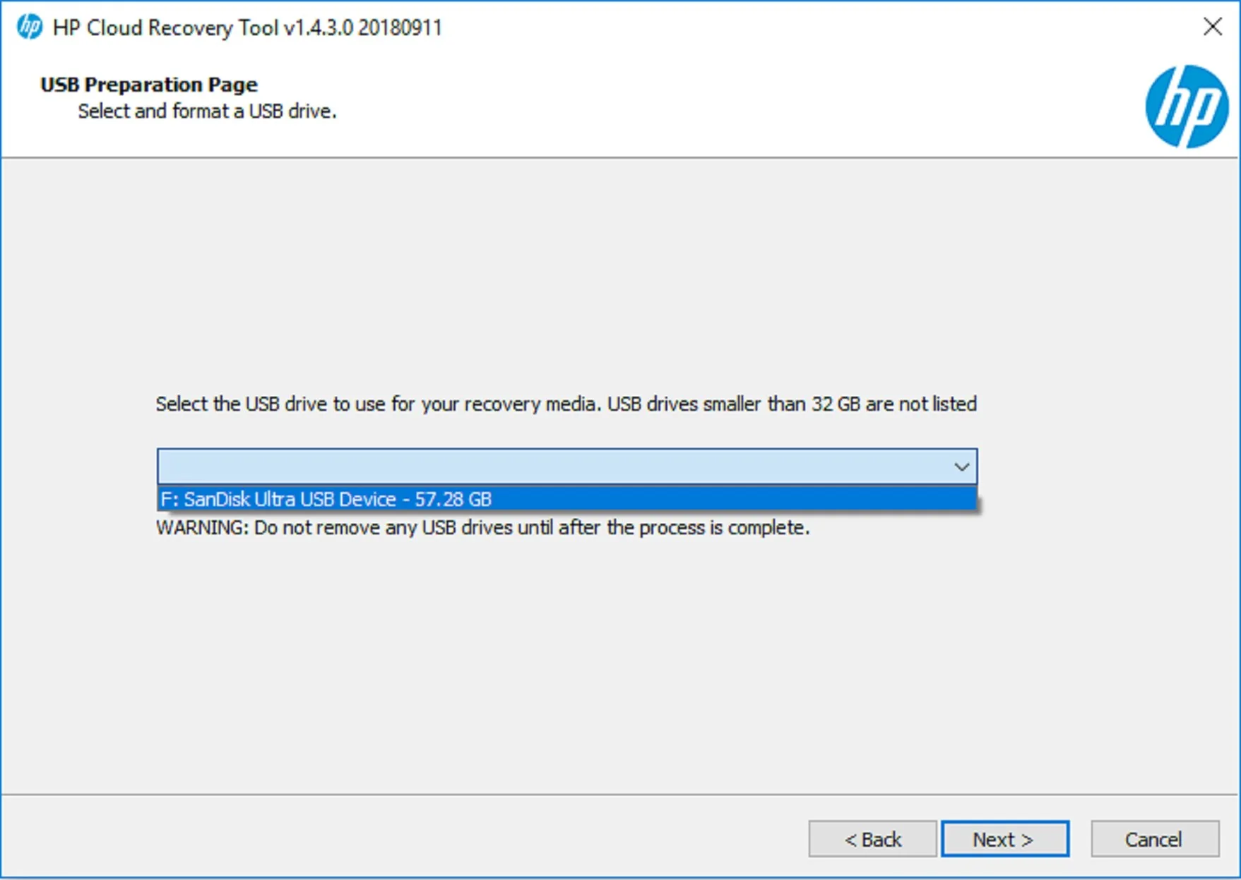 HP Cloud Recovery Tool screenshot 2