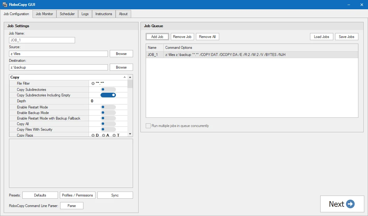 RoboCopy GUI screenshot 1