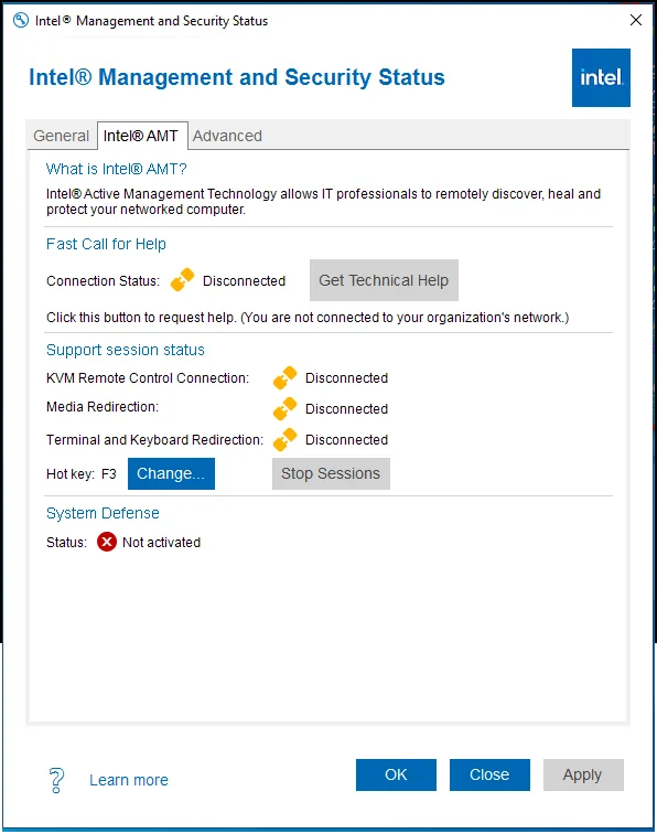 Intel(R) Management and Security Status screenshot 4
