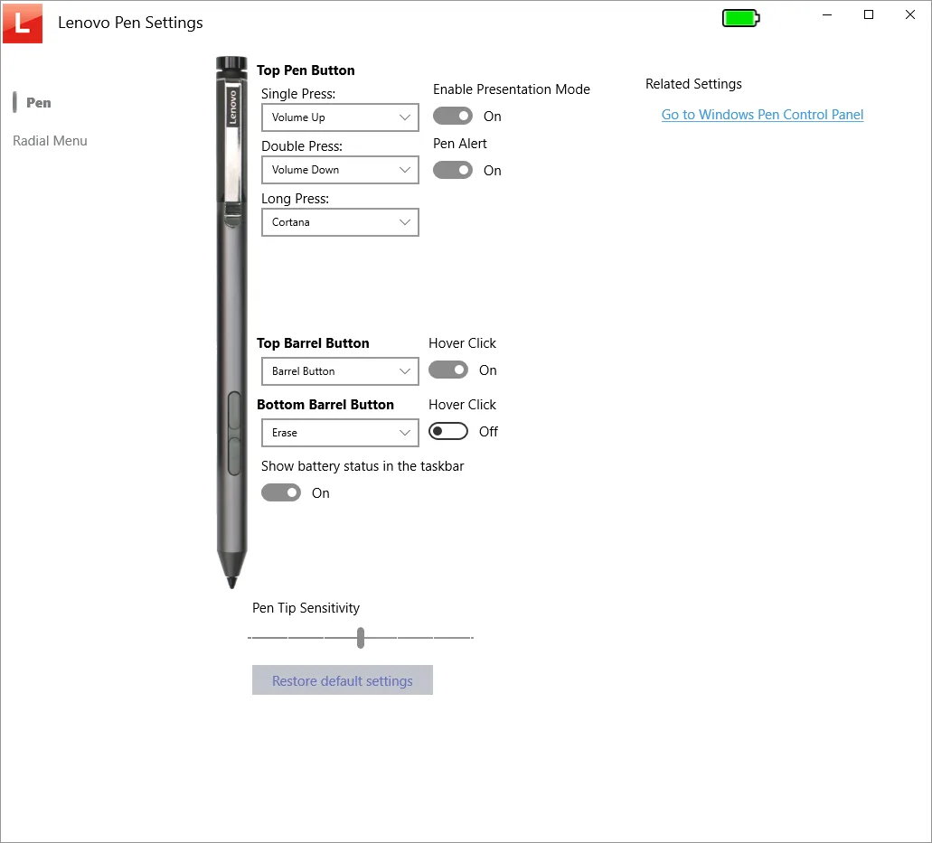 Lenovo Pen Settings screenshot 1