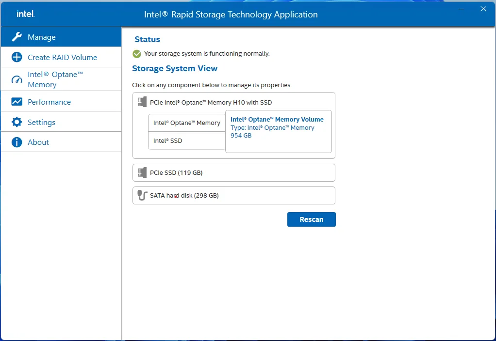 Intel® Rapid Storage Technology Application screenshot 1