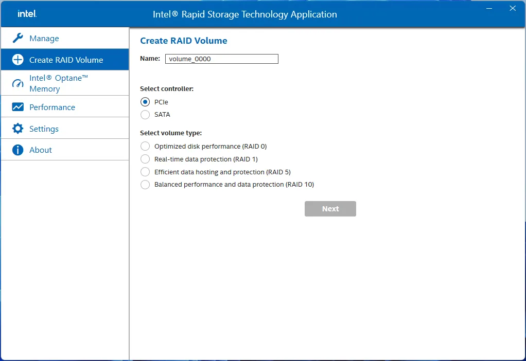 Intel® Rapid Storage Technology Application screenshot 2