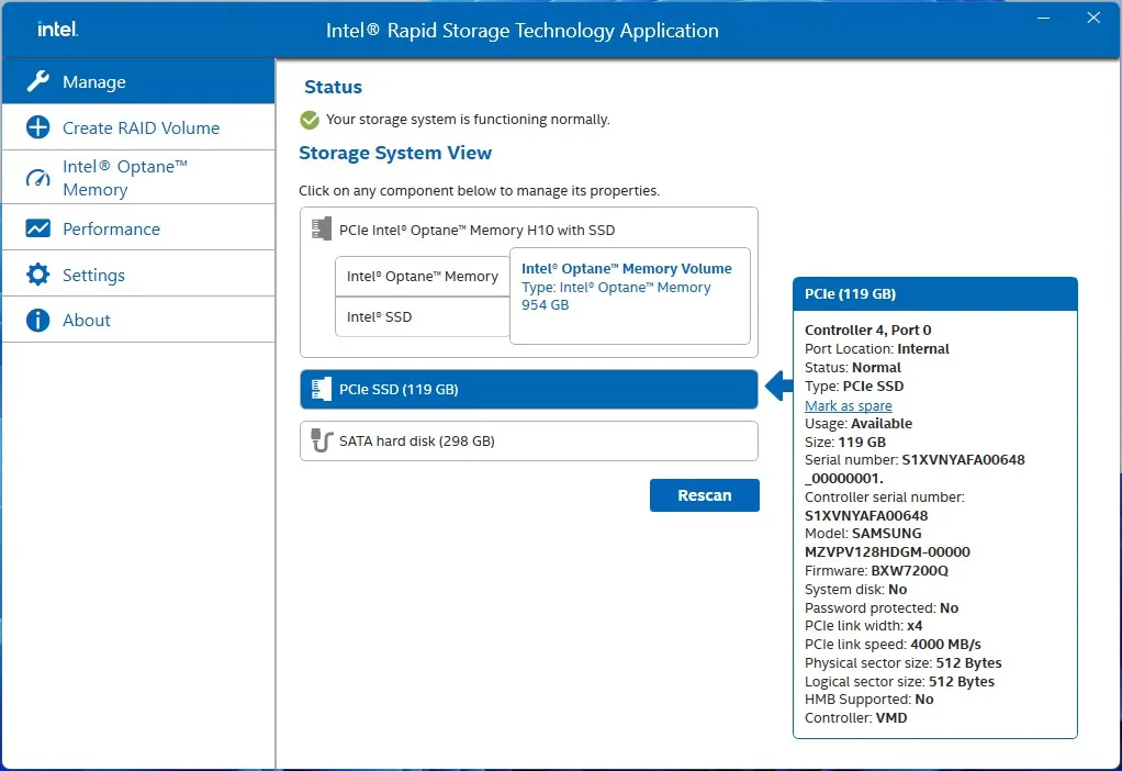 Intel® Rapid Storage Technology Application screenshot 3