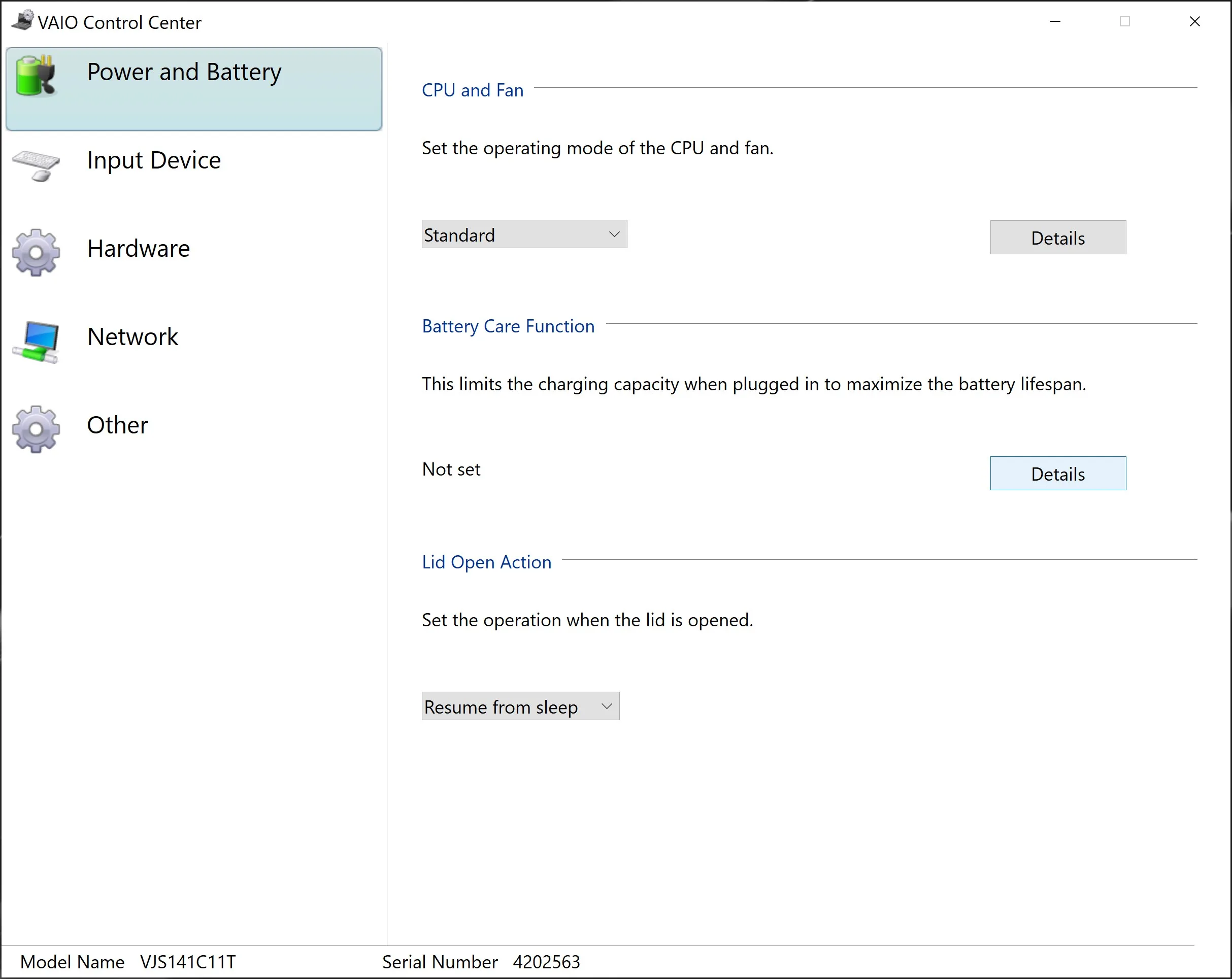 VAIO Control Center screenshot 1