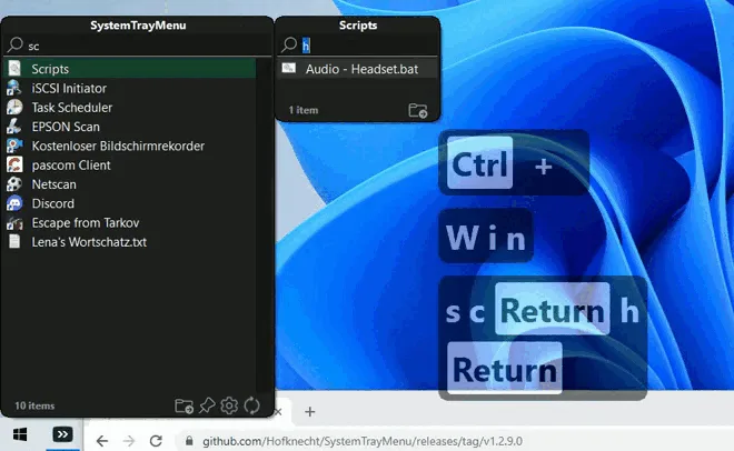 SystemTrayMenu screenshot 1