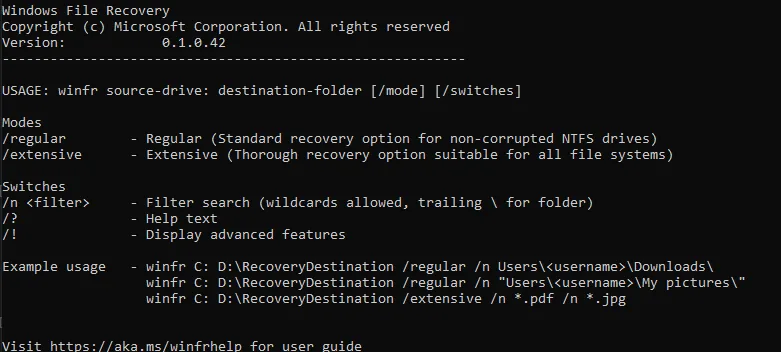 Windows File Recovery screenshot 1