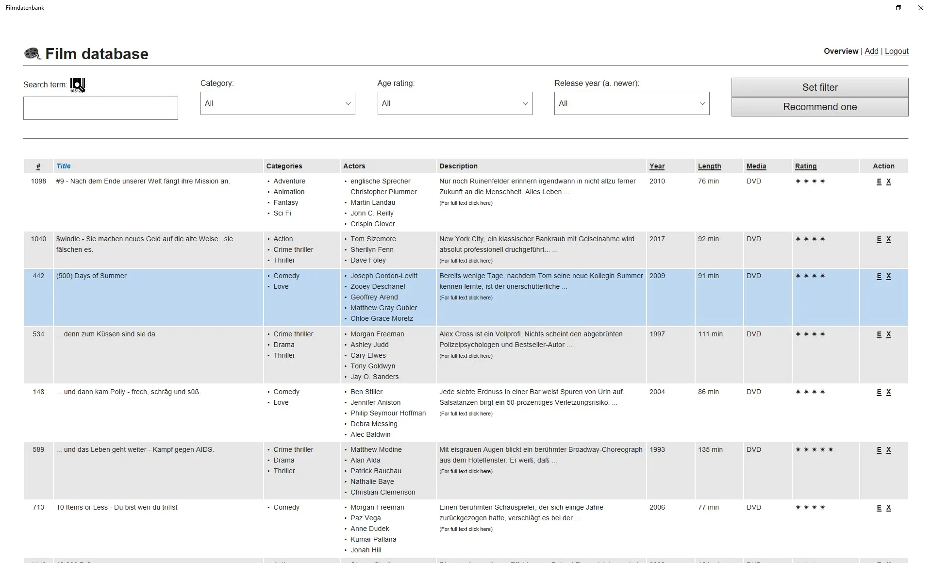 Film database screenshot 1