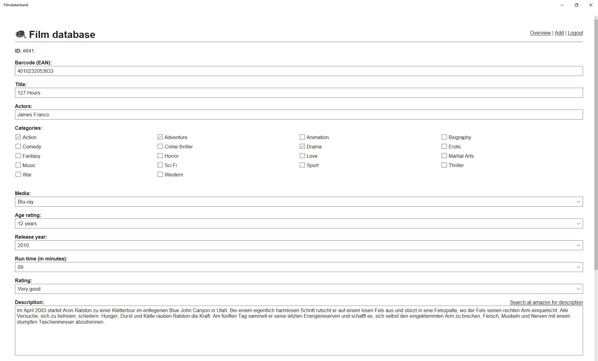 Film database screenshot 2