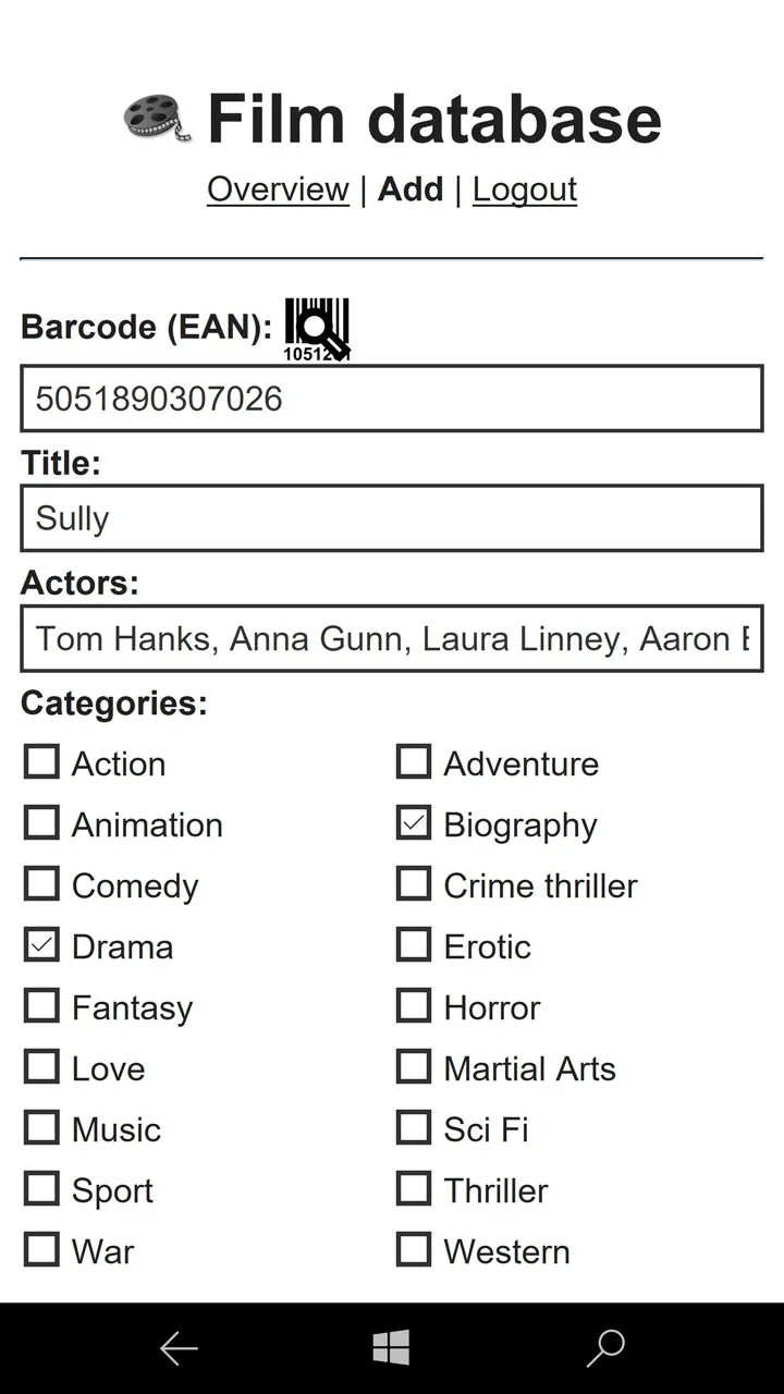 Film database screenshot 5