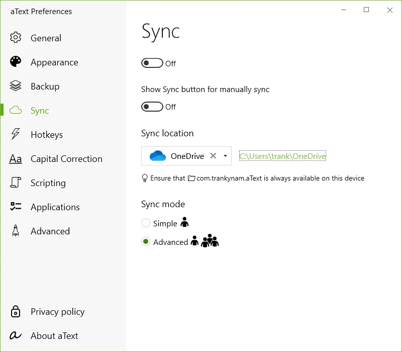 aText screenshot 2