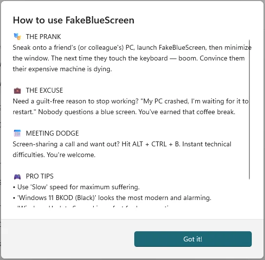 FakeBlueScreen screenshot 3