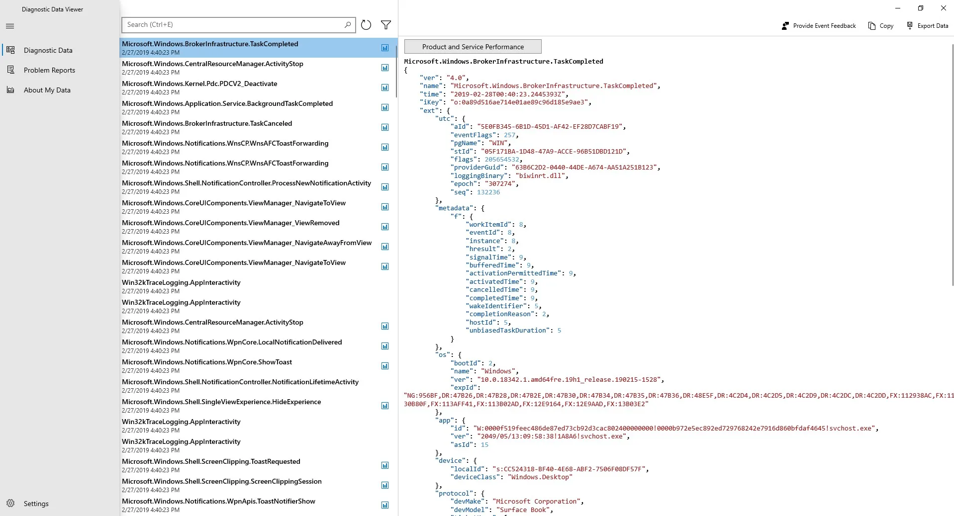 Diagnostic Data Viewer screenshot 1