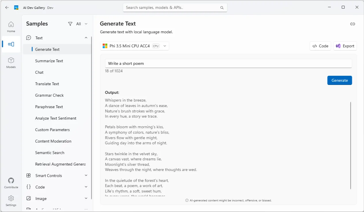 AI Dev Gallery (Preview) screenshot 2