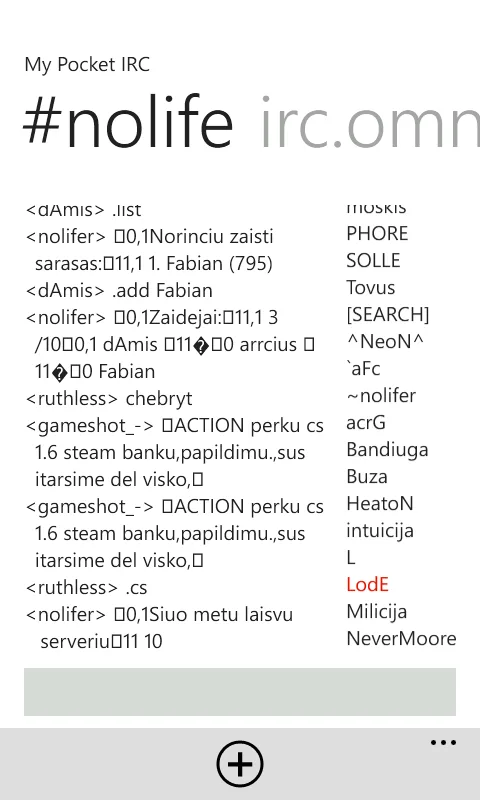 Pocket IRC screenshot 2