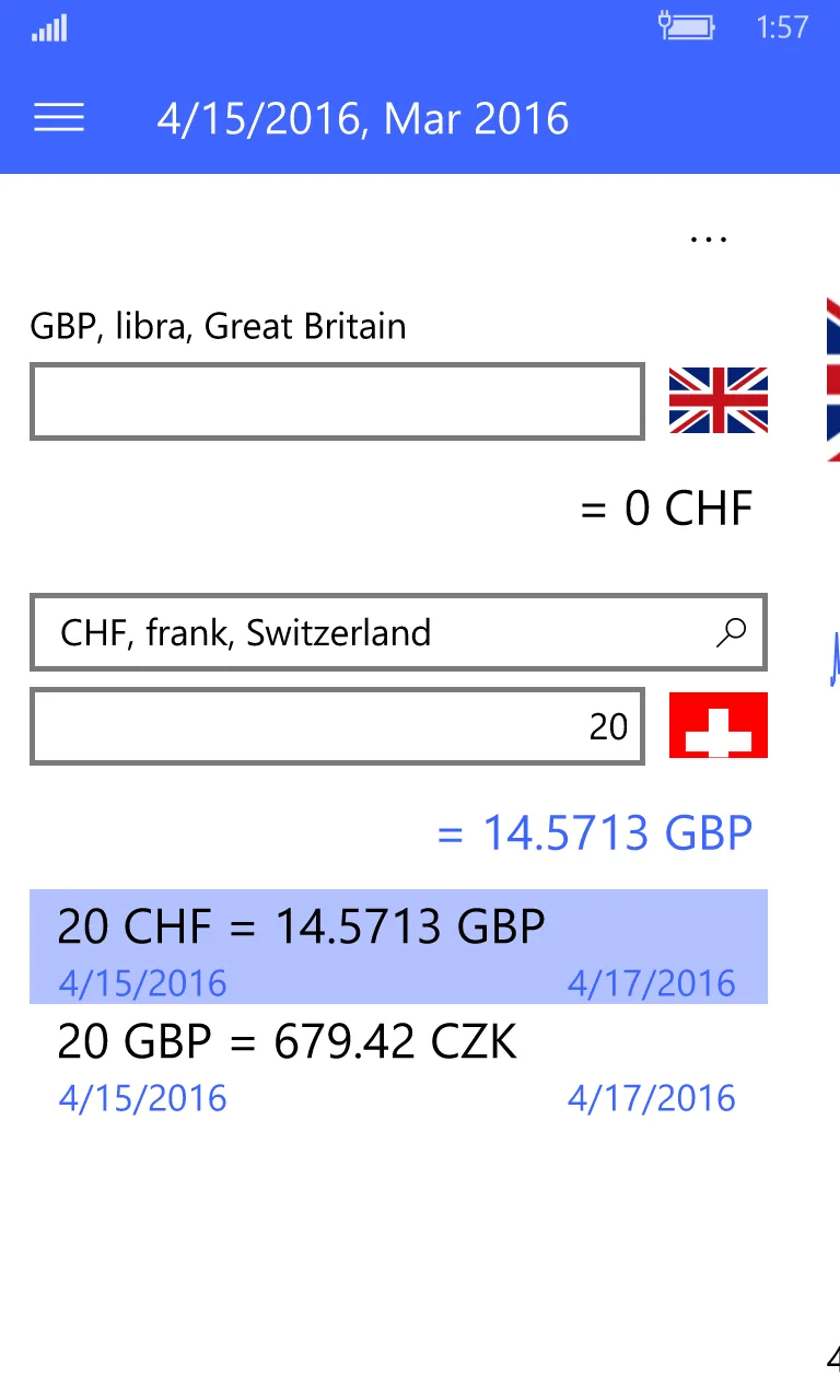 CZK exchange rates screenshot 1